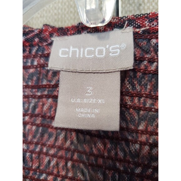 Chico's Herringbone Sheer Mesh Top w/Camisole Ruffle Tie-Neck Size 3 (XL) - Picture 4 of 6